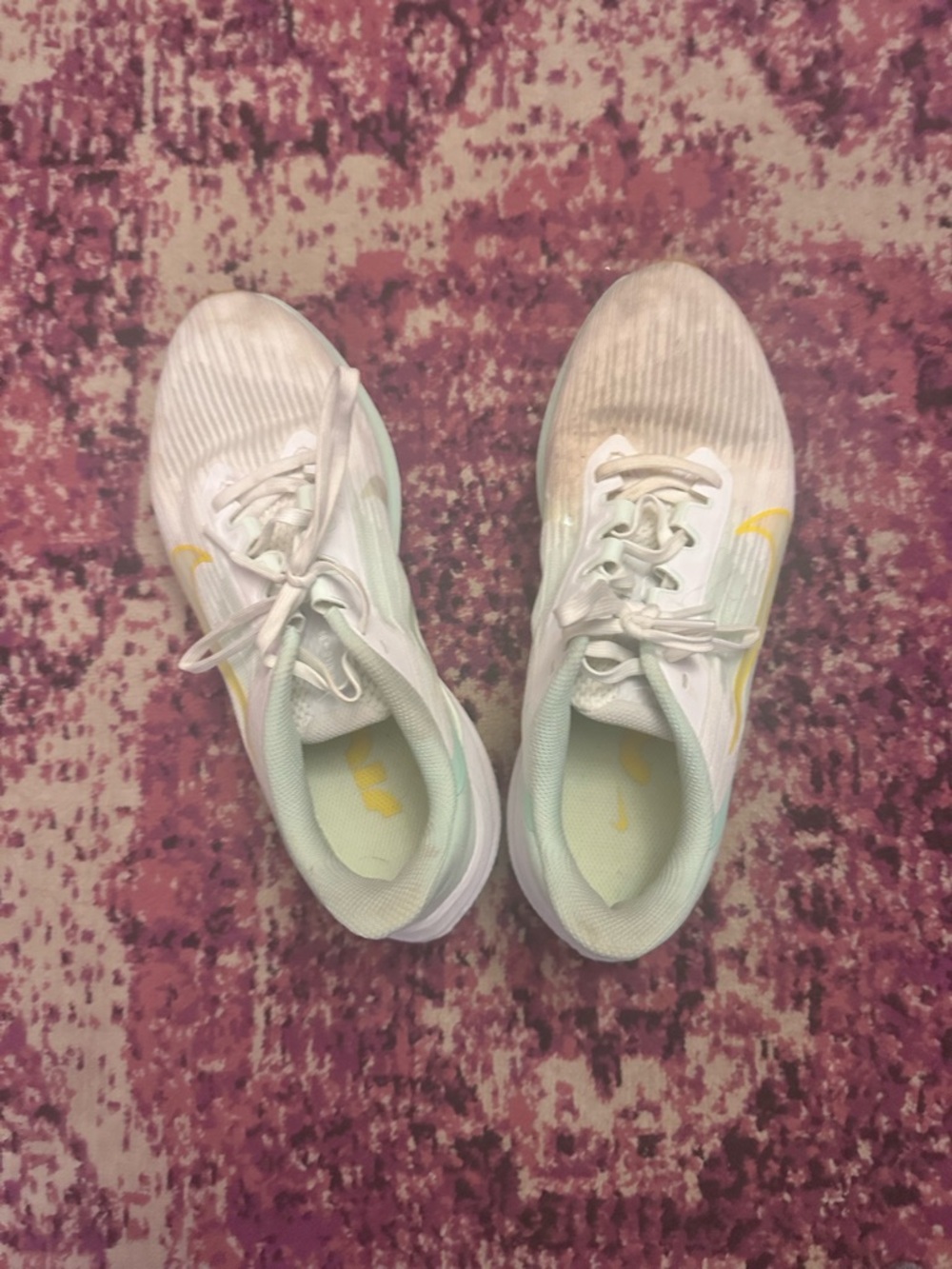 Nike Women's Winflo White & Mint Green Running Sneakers with Yellow Logo